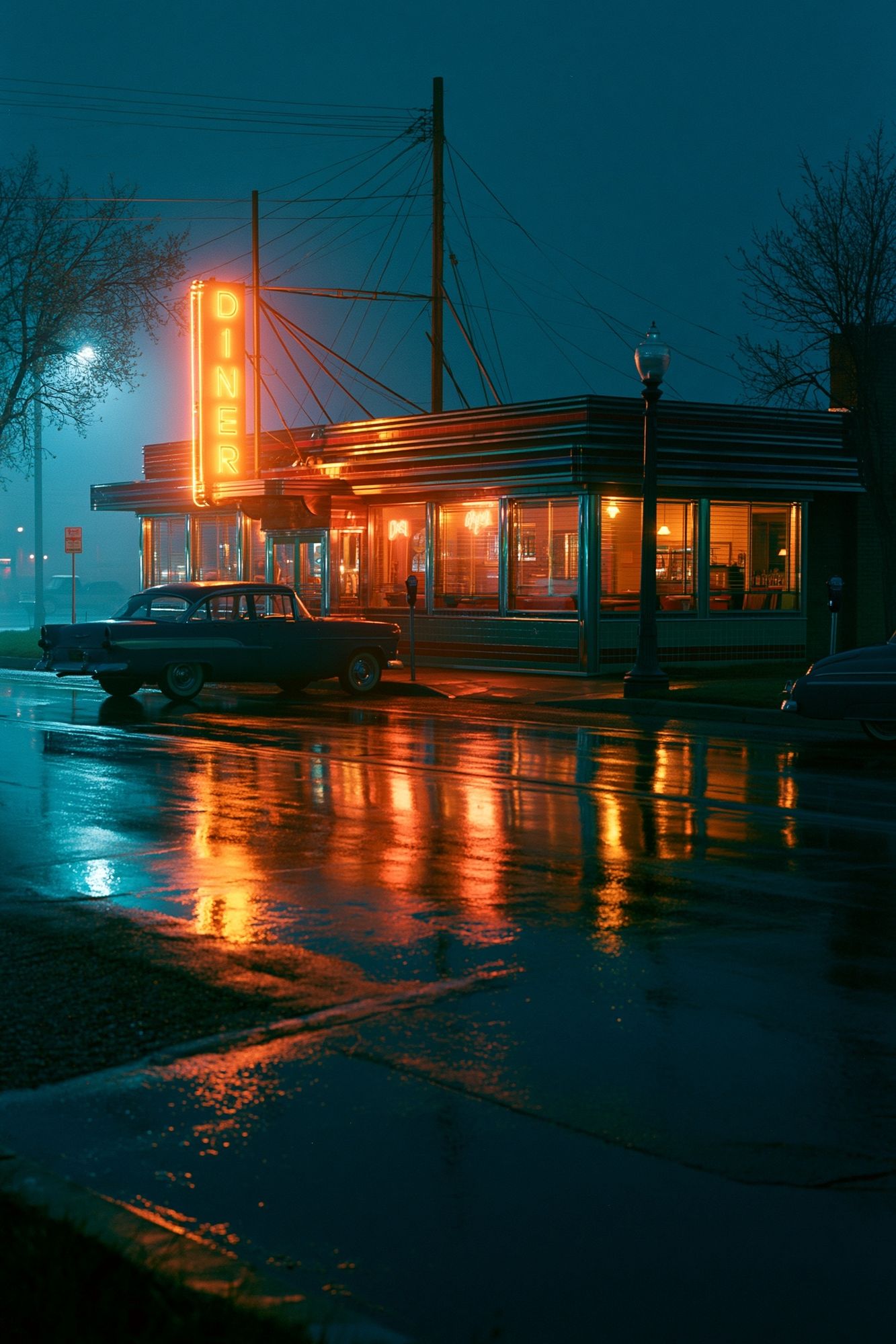 Neon Diner Night Photography Poster. poster — photography art