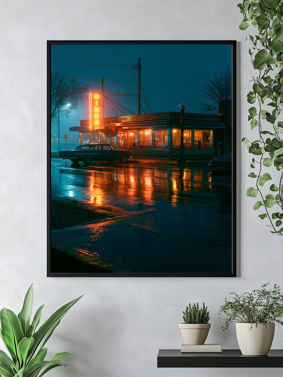 Neon Diner Night Photography Poster. — room view 4