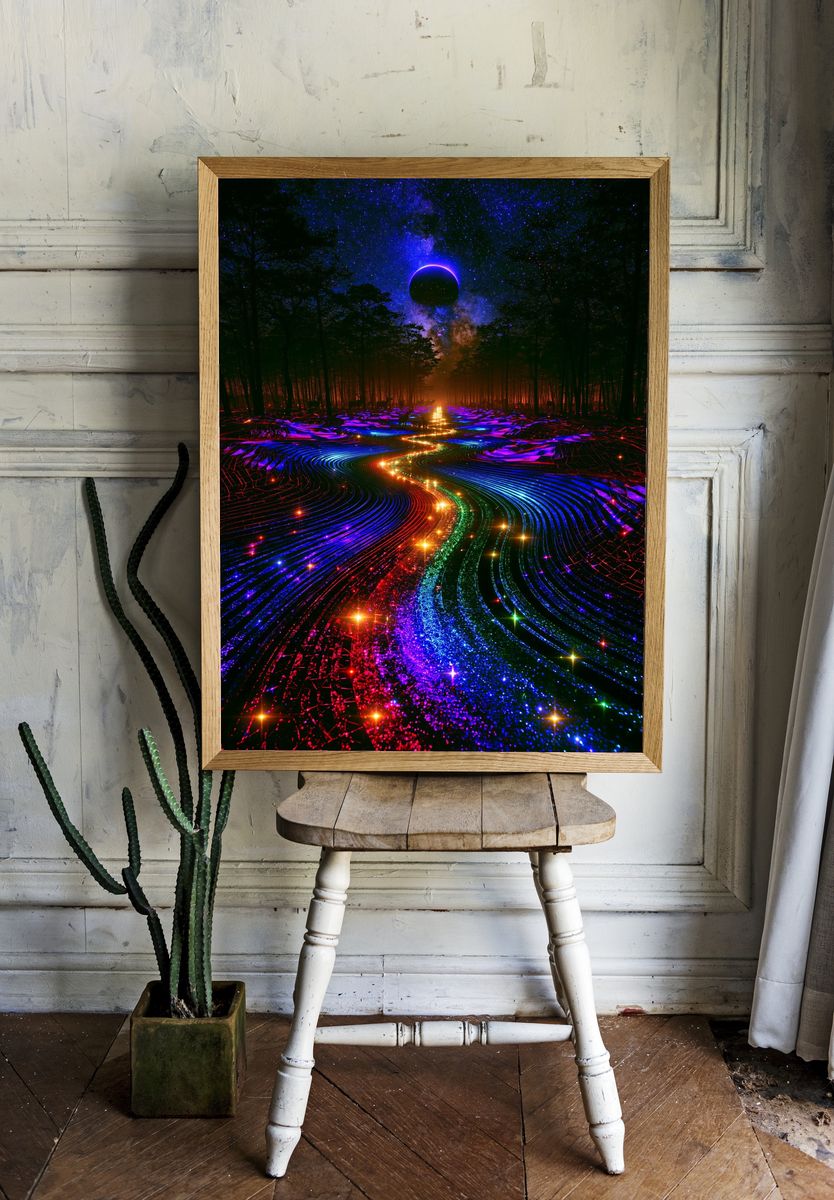 Neon Eclipse Forest Print. room preview