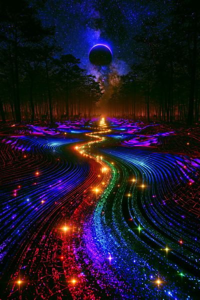 Neon Eclipse Forest Print.
