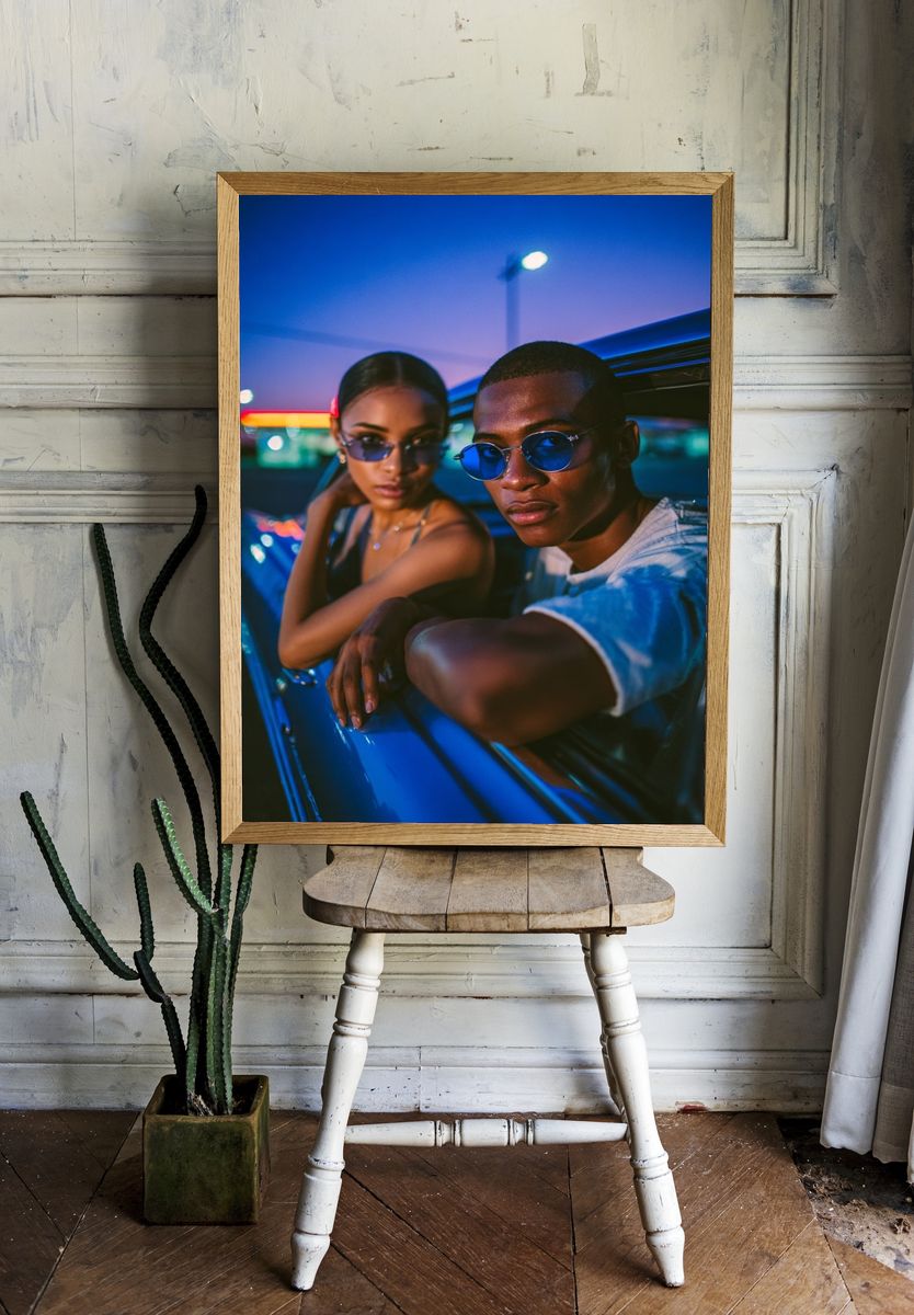 Neon Car Portrait Photography Poster. room preview