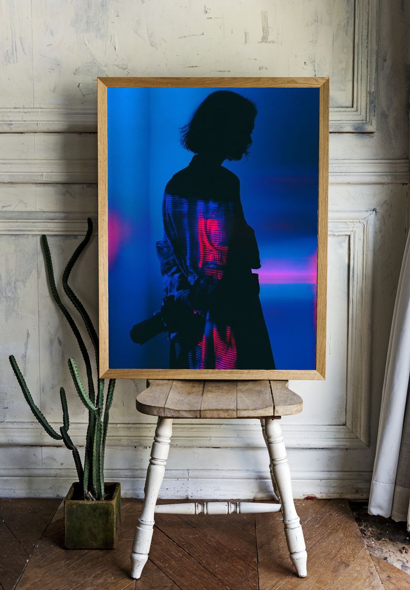 Neon Silhouette Portrait Print. room preview