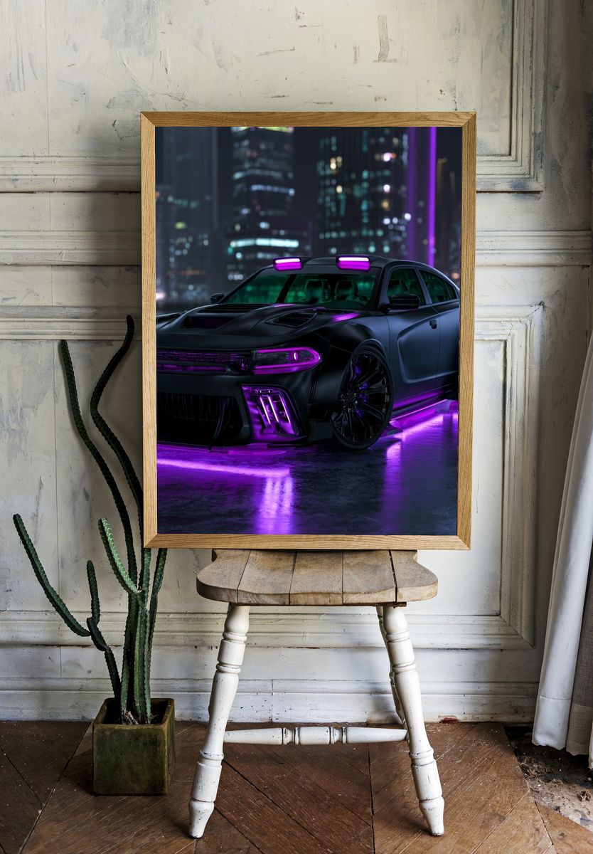 Neon Drift Car Photography Poster. room preview