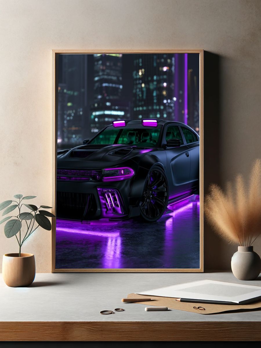 Neon Drift Car Photography Poster. — room view 2