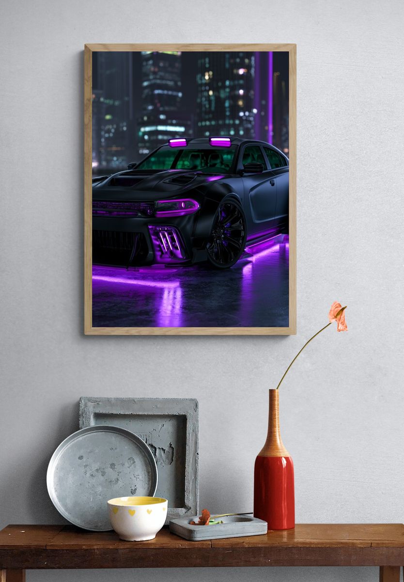 Neon Drift Car Photography Poster. — room view 3