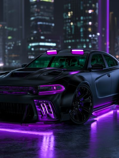 Neon Drift Car Photography Poster.