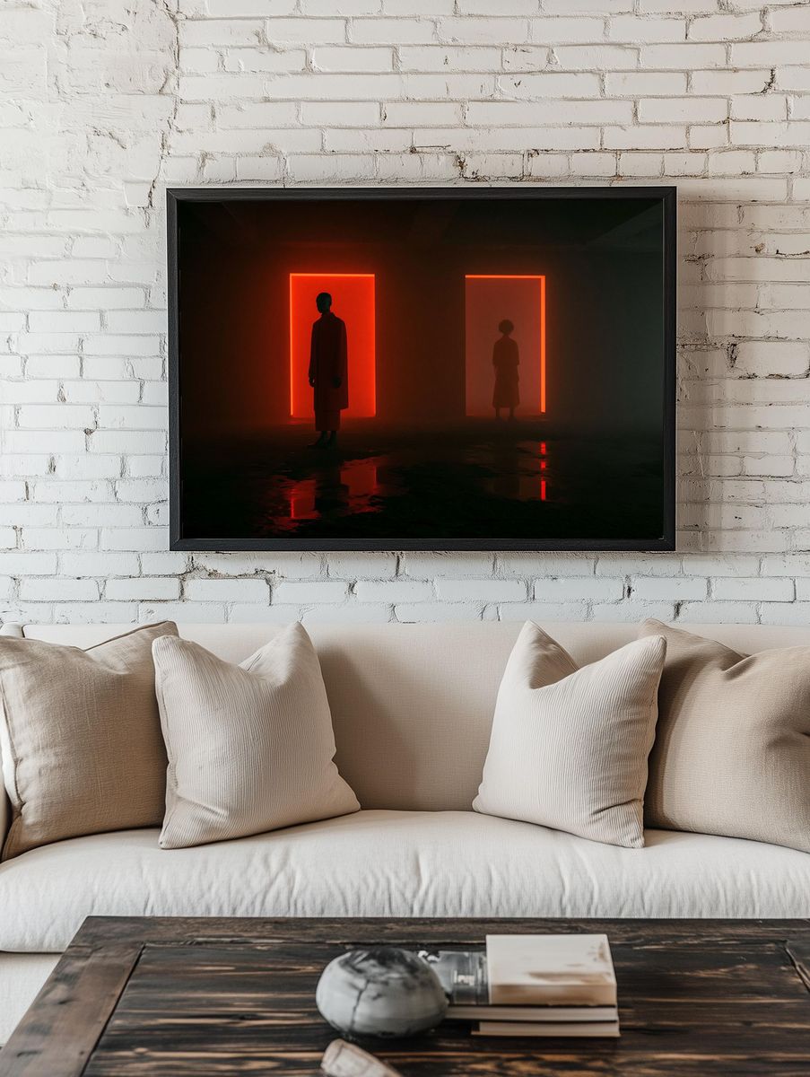 Neon Silhouettes Dark Art Print. room preview