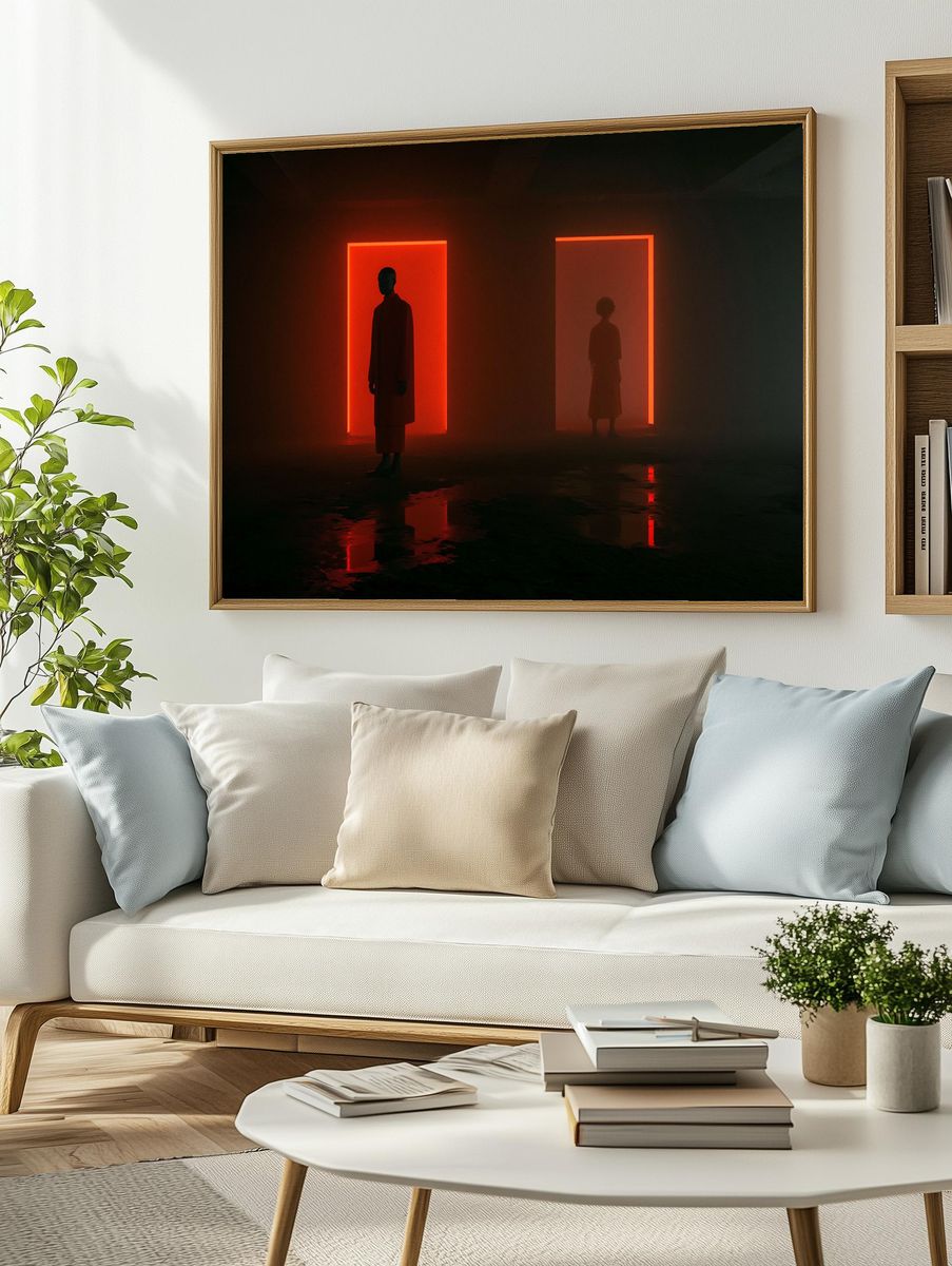 Neon Silhouettes Dark Art Print. — room view 2
