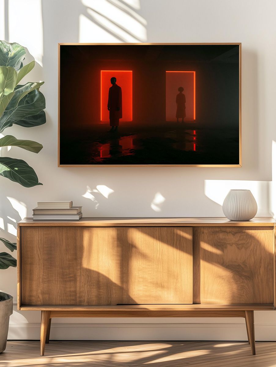 Neon Silhouettes Dark Art Print. — room view 3