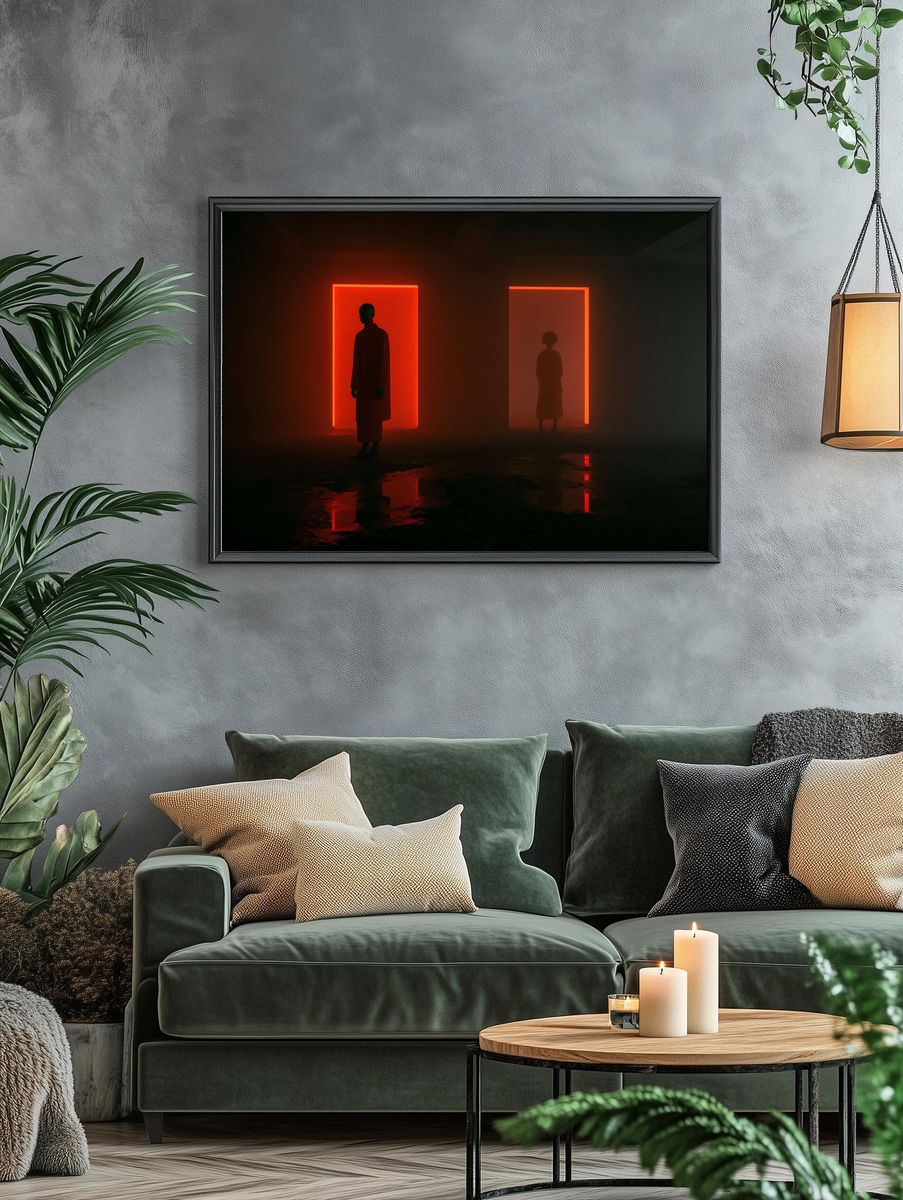 Neon Silhouettes Dark Art Print. — room view 4