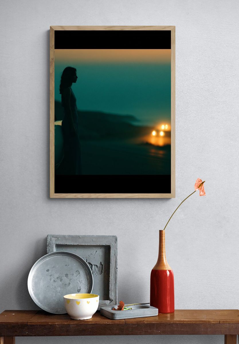 Neon Drive Silhouette Photography Poster. — room view 3