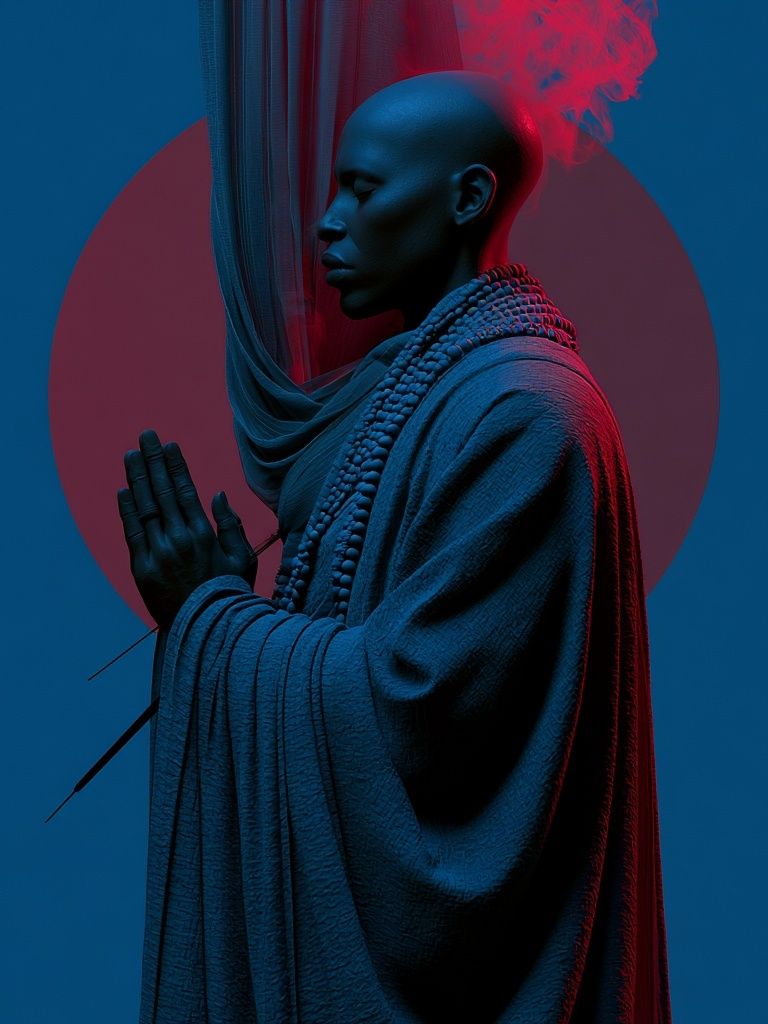 Neon Meditation Portrait Print. poster detail