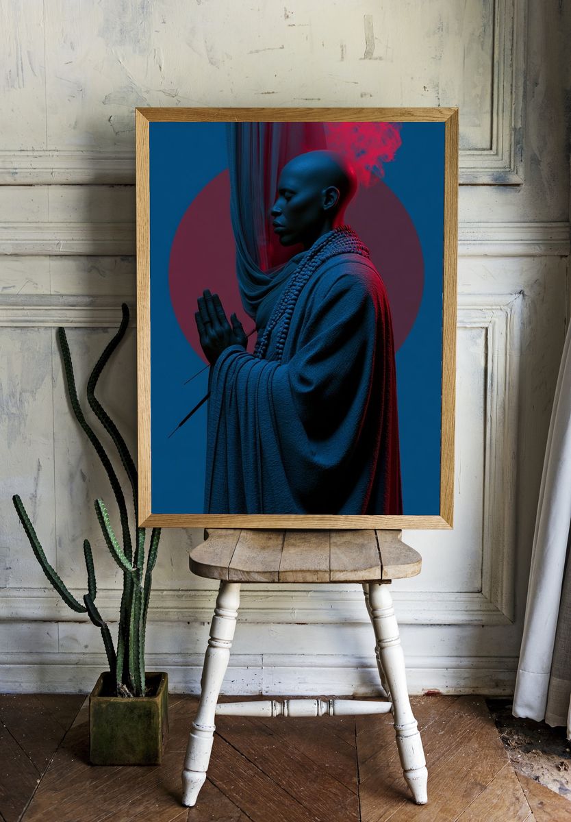 Neon Meditation Portrait Print. room preview