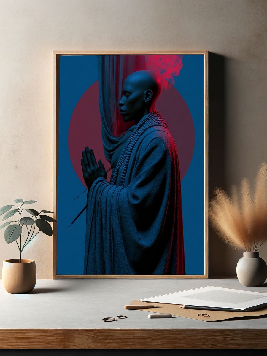 Neon Meditation Portrait Print. — room view 2