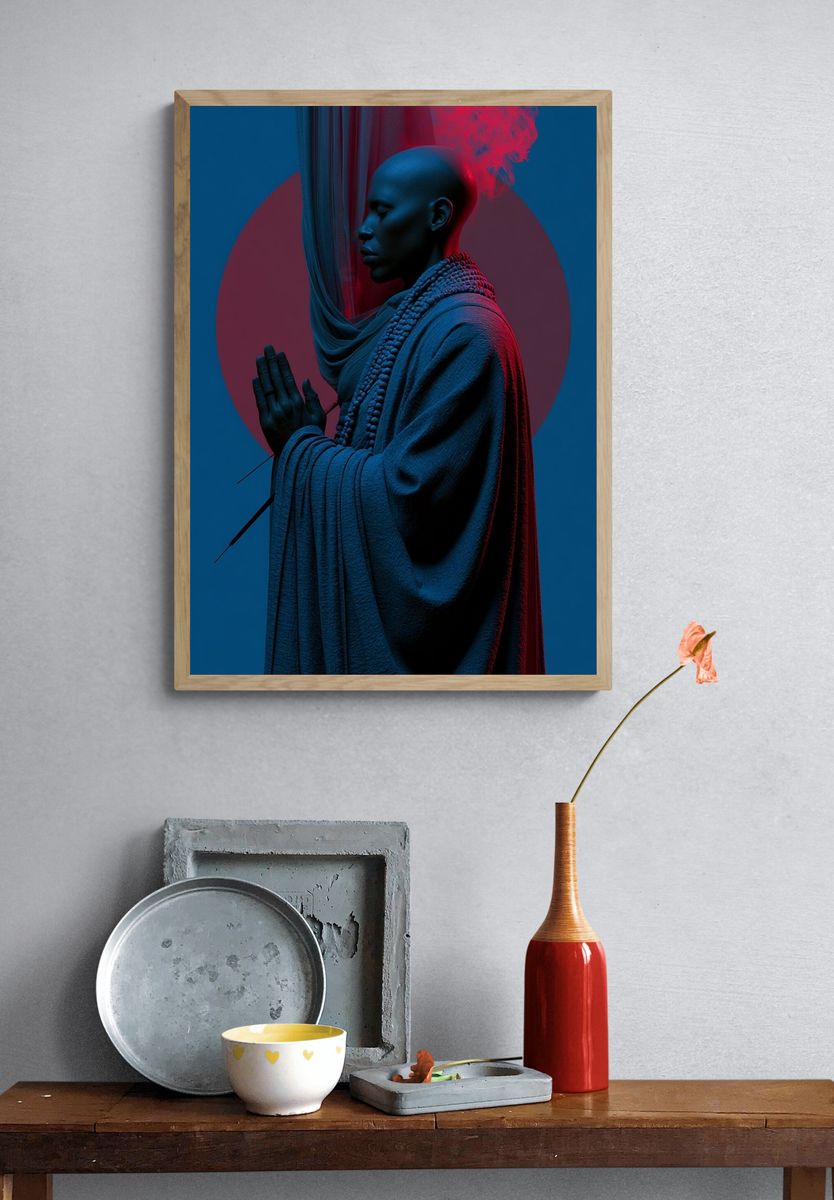 Neon Meditation Portrait Print. — room view 3