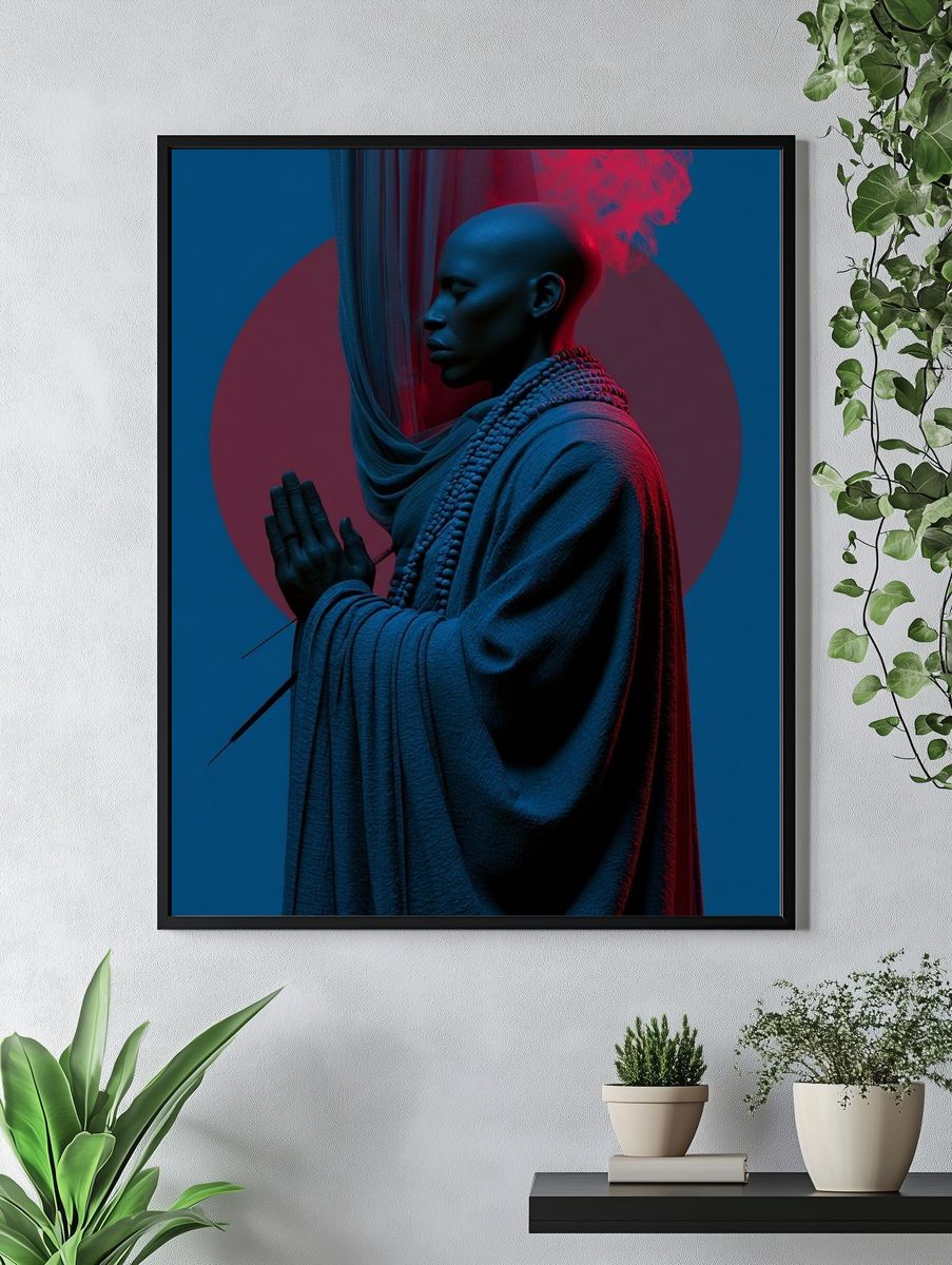 Neon Meditation Portrait Print. — room view 4