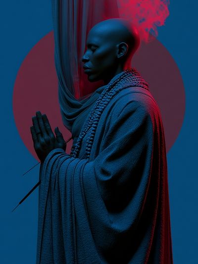 Neon Meditation Portrait Print. poster