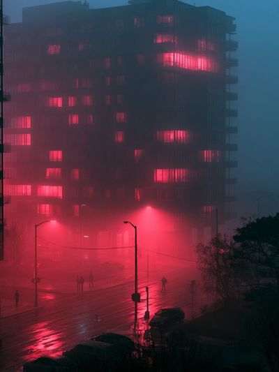 Neon Fog Cityscape Photography Poster.