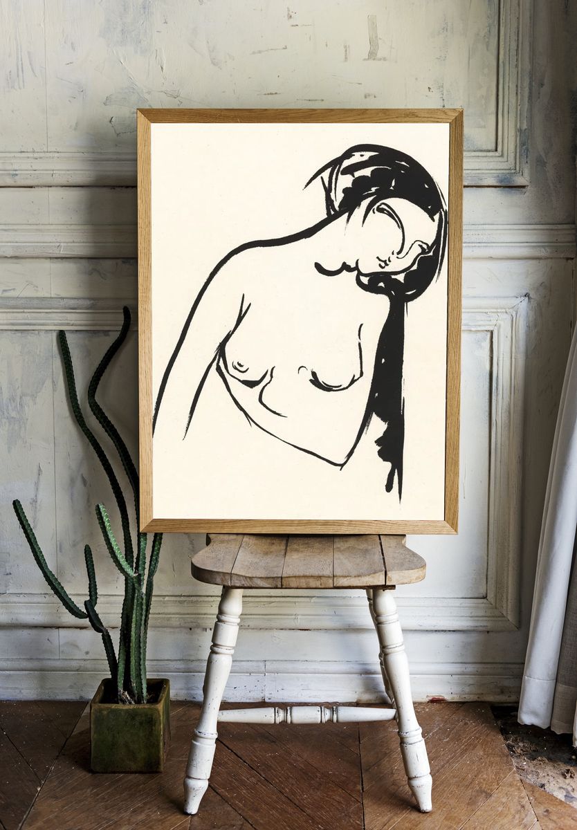 Nude Figure Ink Sketch Poster. — room view 1