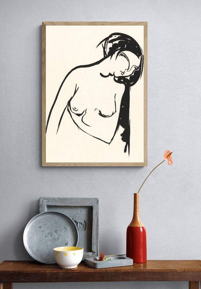 Nude Figure Ink Sketch Poster. — room view 3