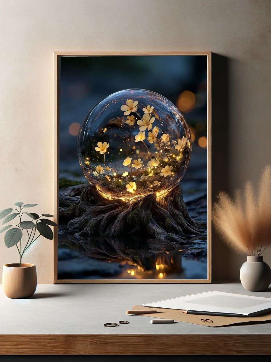 Glowing Flower Bubble — Nature Print. — room view 2