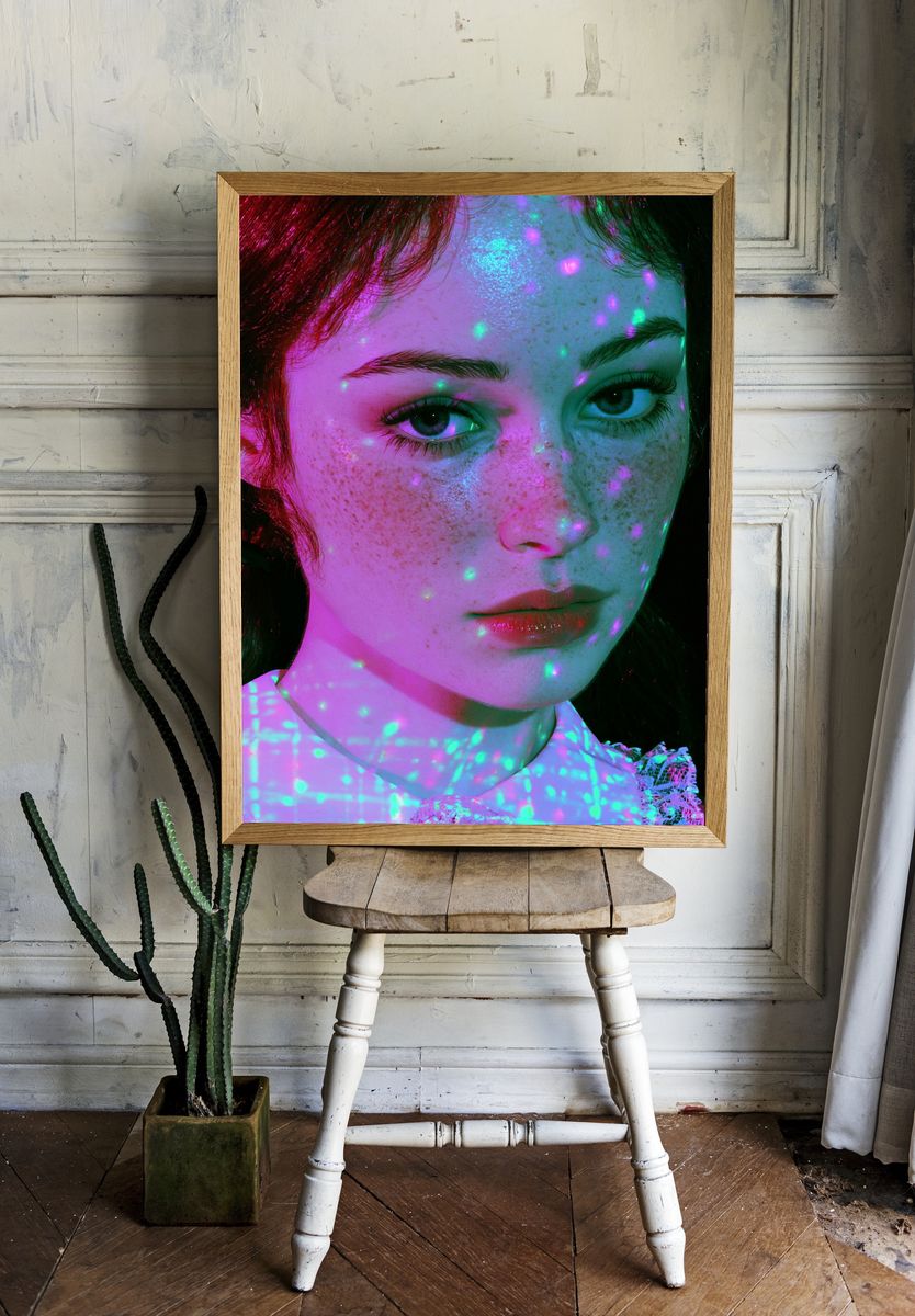 Neon Freckled Portrait Photography Poster. — room view 1