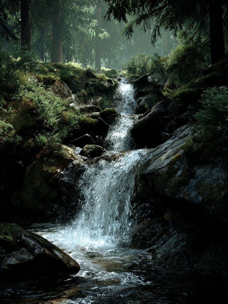 Serene Forest Waterfall Poster. poster — nature art