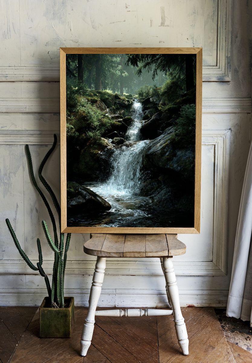 Serene Forest Waterfall Poster room preview