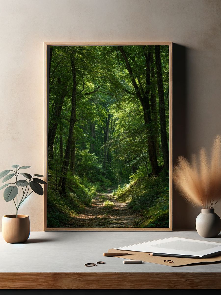 Serene Forest Path — Nature Poster. — room view 2