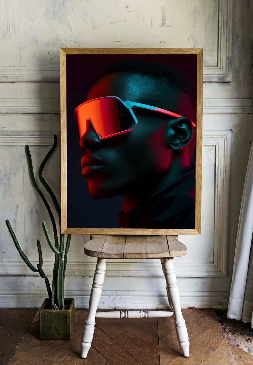 Neon Futurist Portrait Poster. — room view 1
