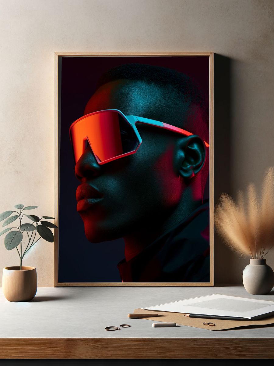 Neon Futurist Portrait Poster. — room view 2