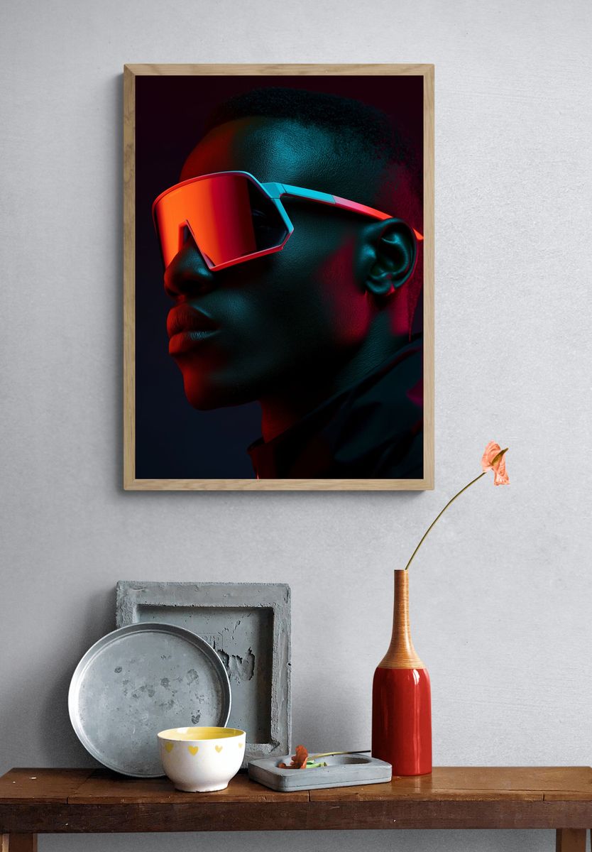 Neon Futurist Portrait Poster. — room view 3