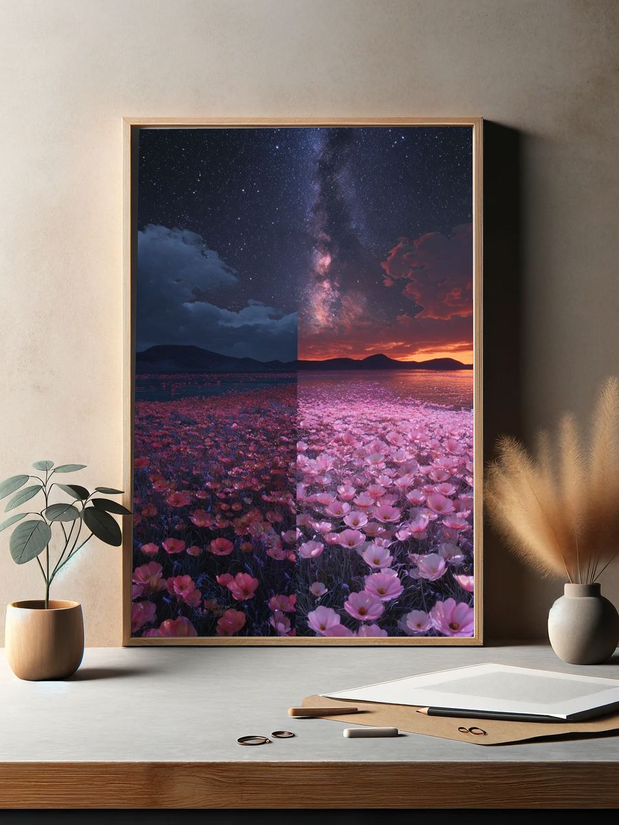 Starlit Flower Field — Nature Print. — room view 2