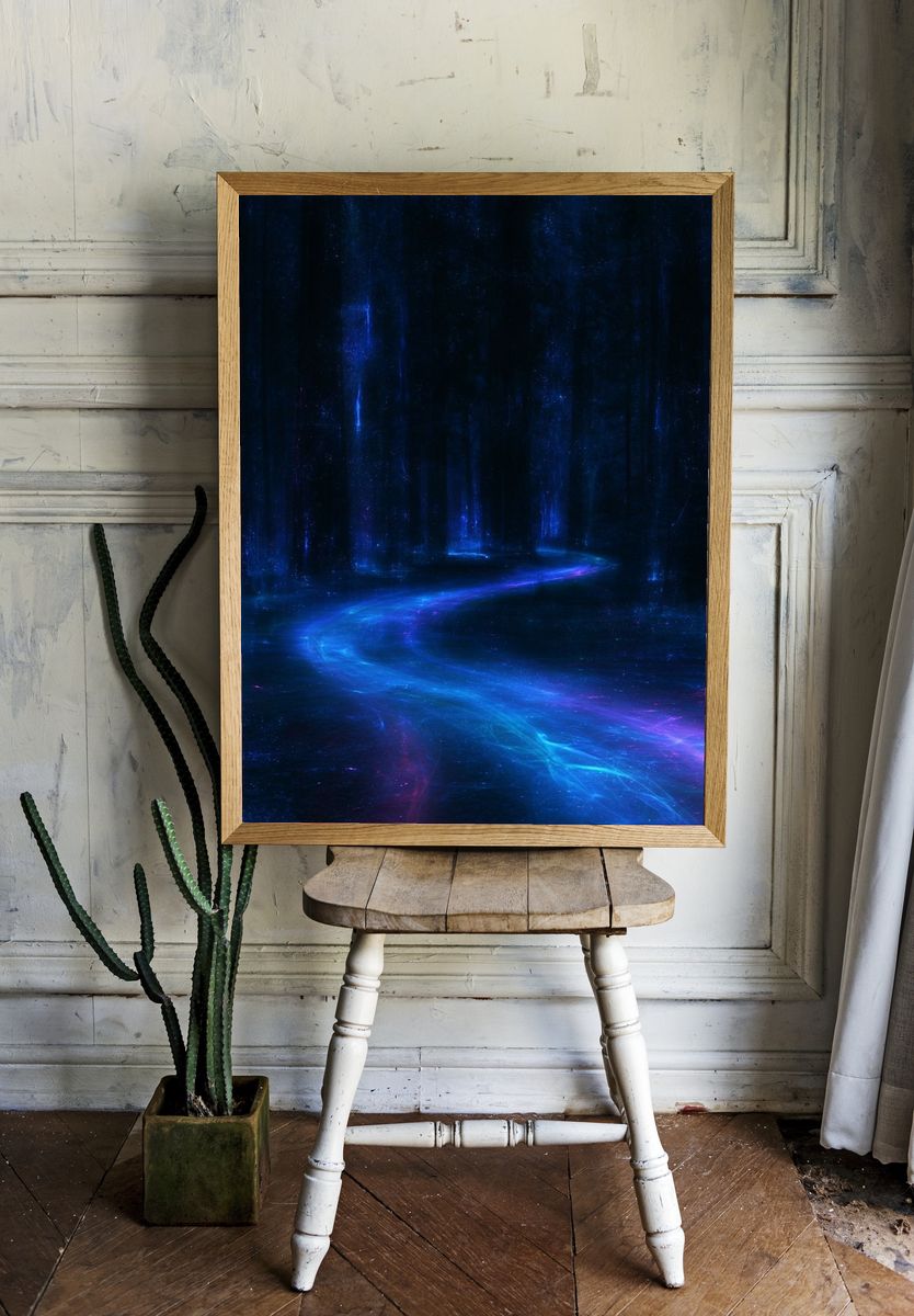 Neon Forest Path Abstract Print. room preview