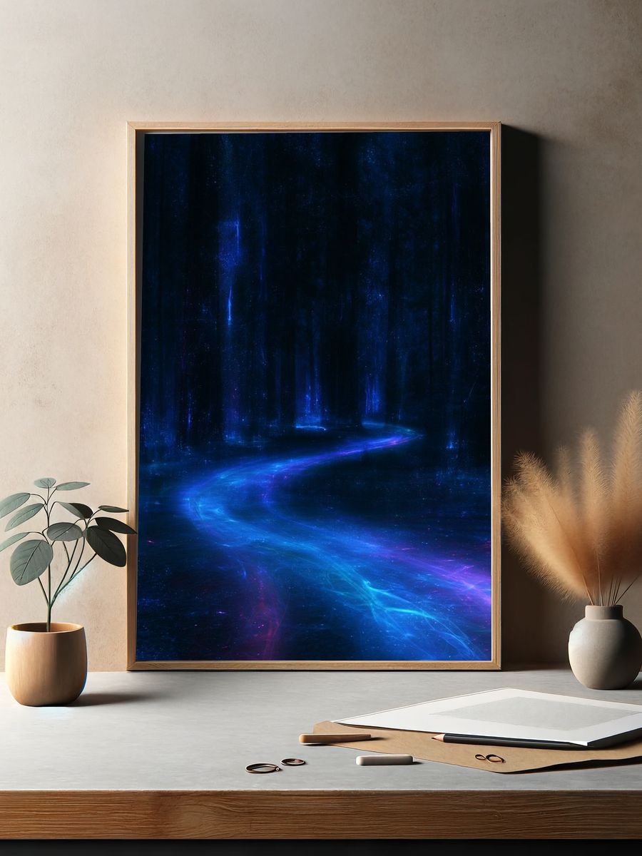 Neon Forest Path Abstract Print. — room view 2
