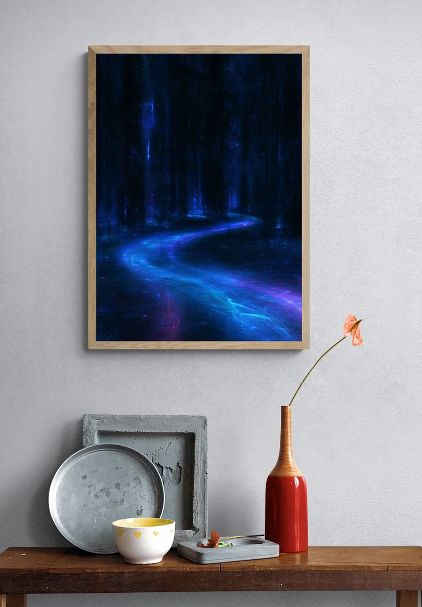 Neon Forest Path Abstract Print. — room view 3