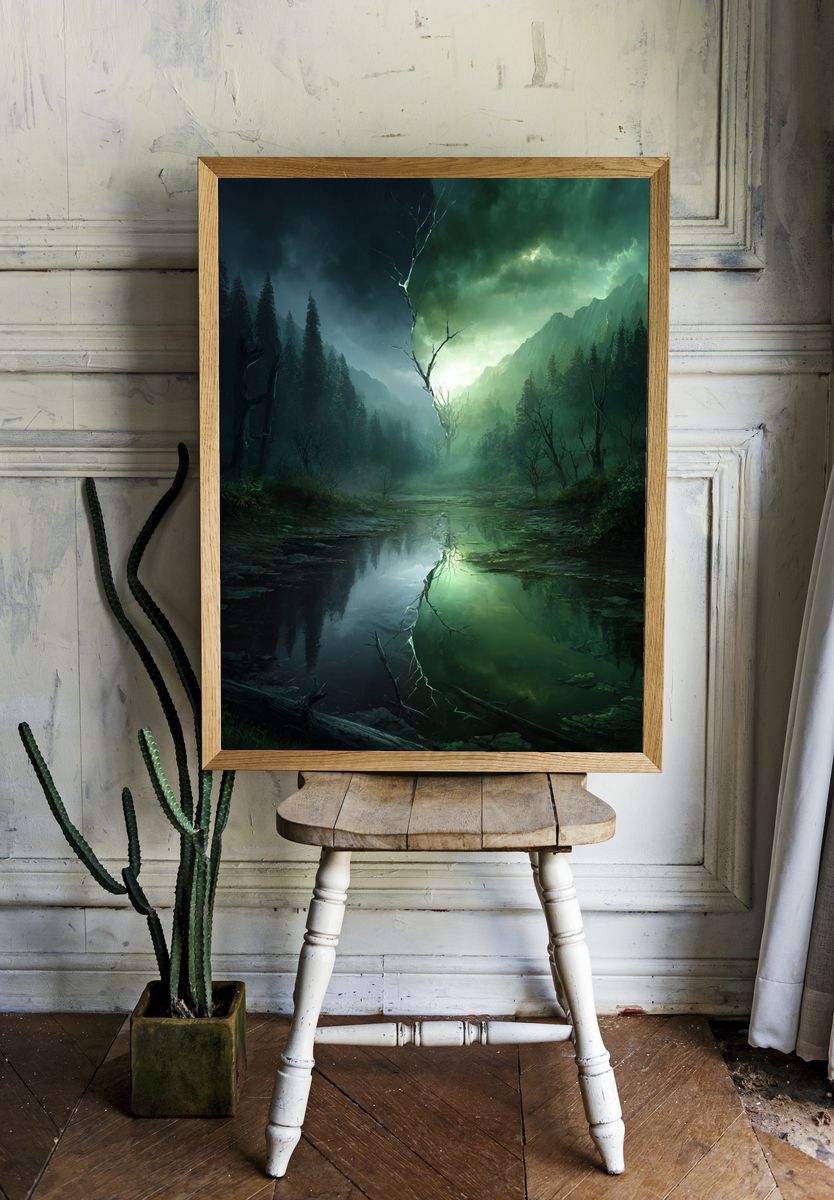 Mysterious Forest Reflection Poster. — room view 1