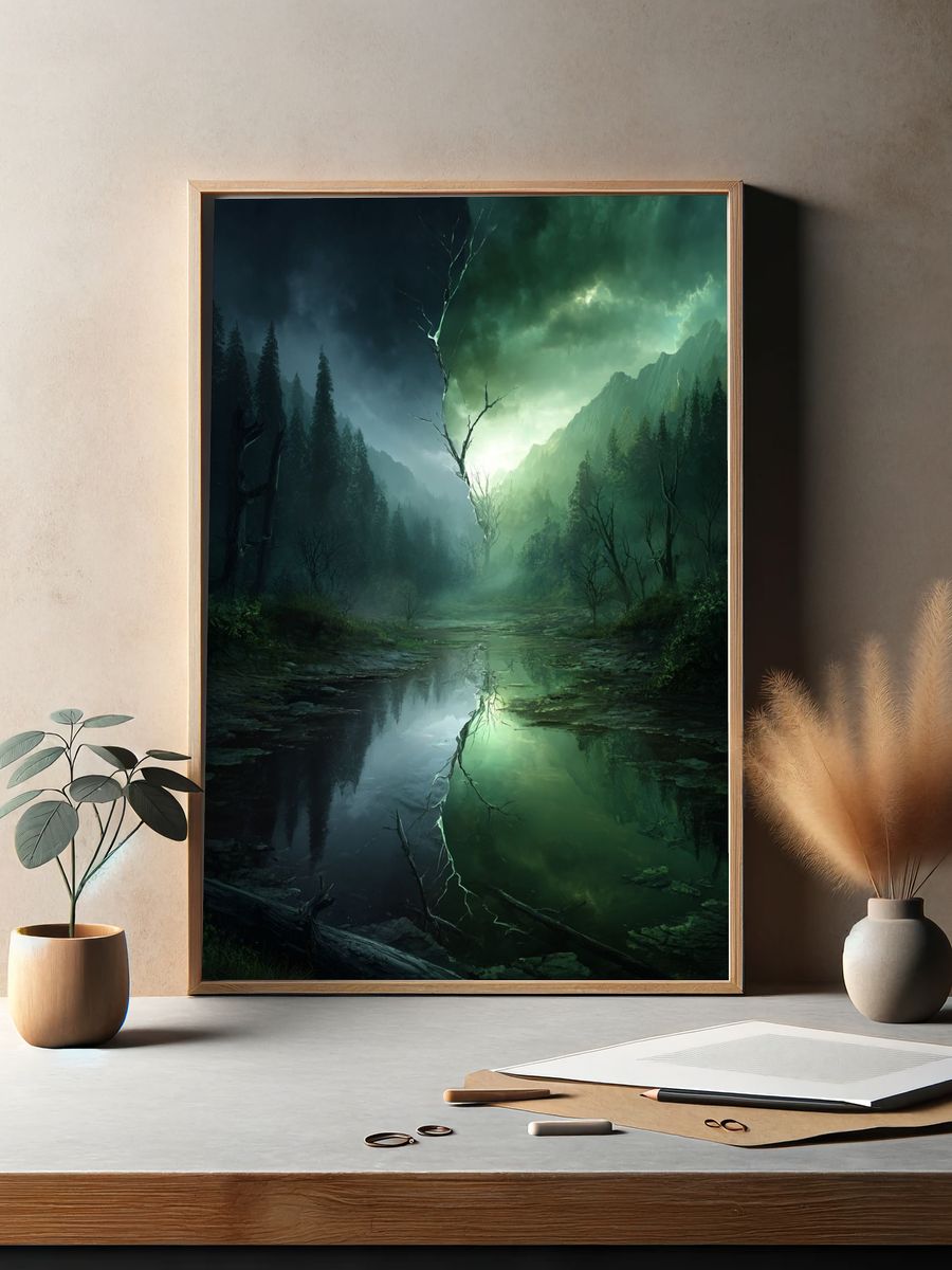 Mysterious Forest Reflection Poster. — room view 2