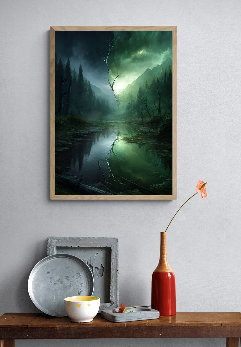Mysterious Forest Reflection Poster. — room view 3