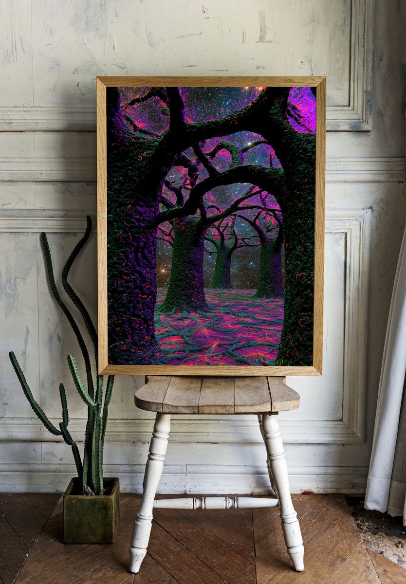 Neon Forest Under Stars Poster. — room view 1