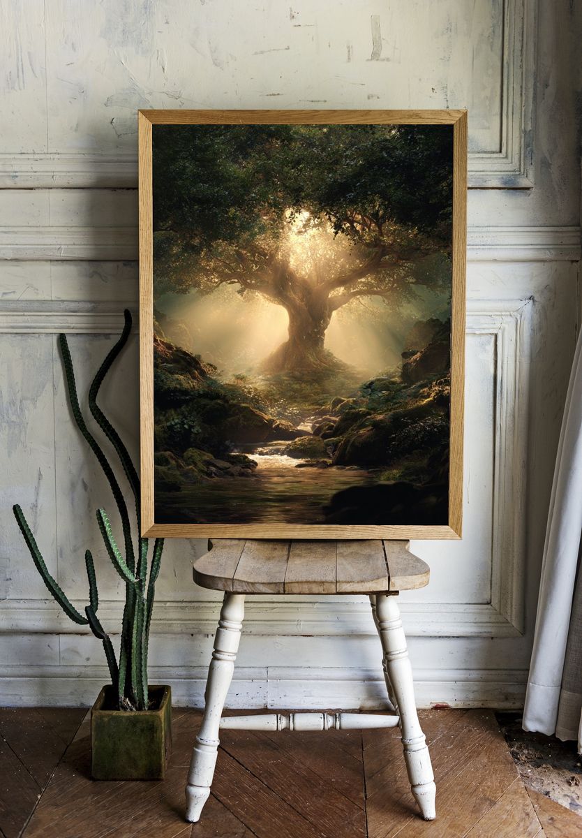Majestic Tree in Enchanted Forest Poster. — room view 1