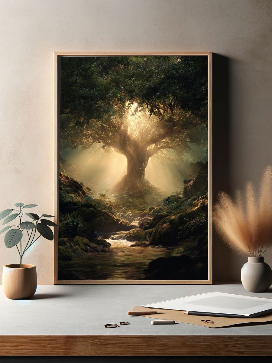 Majestic Tree in Enchanted Forest Poster. — room view 2