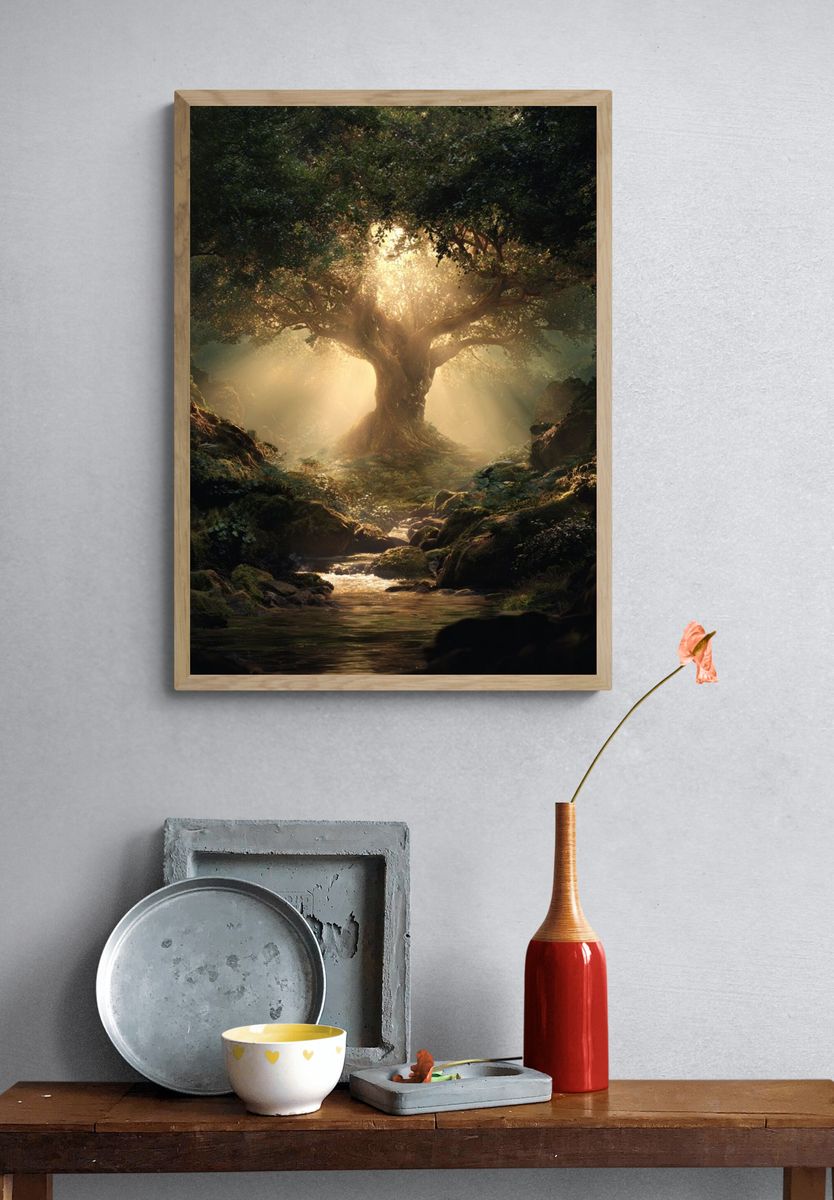 Majestic Tree in Enchanted Forest Poster. — room view 3