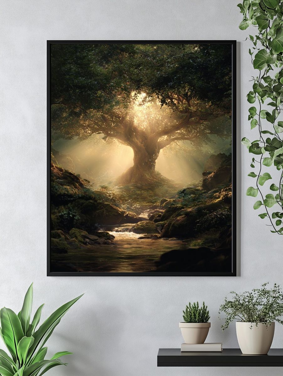 Majestic Tree in Enchanted Forest Poster. — room view 4