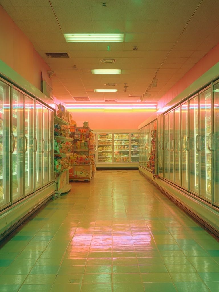 Neon Grocery Aisle — Photography Print. poster detail