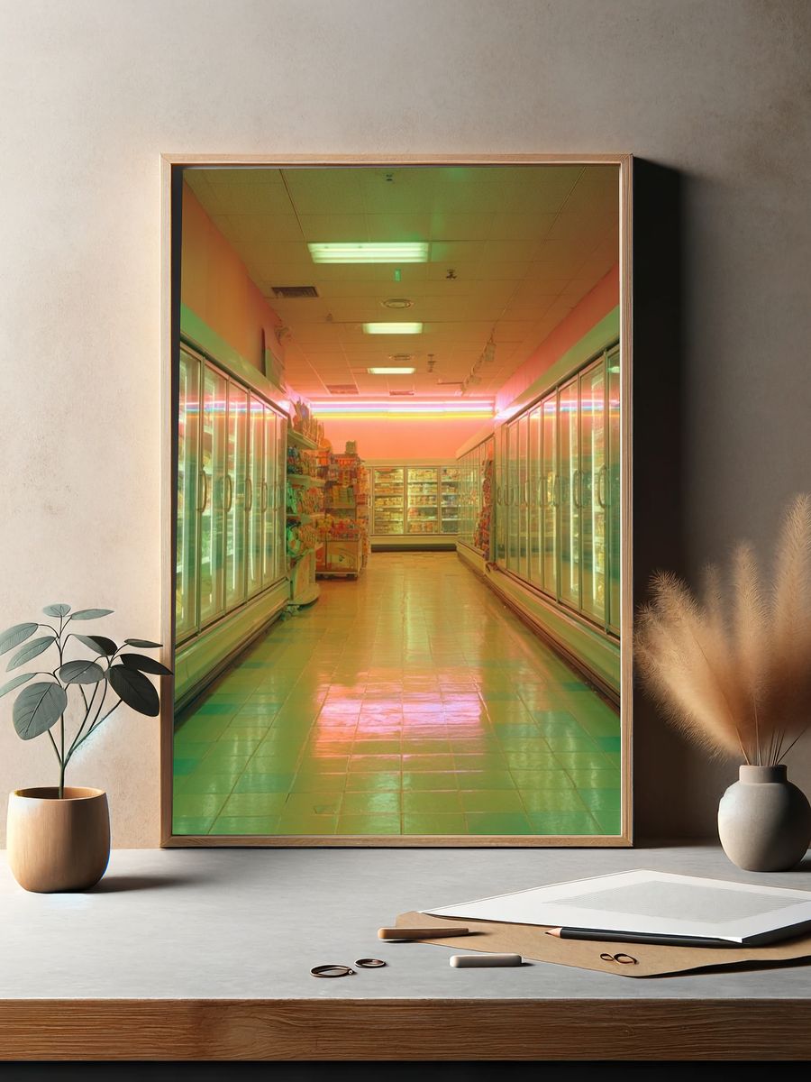 Neon Grocery Aisle — Photography Print. — room view 2