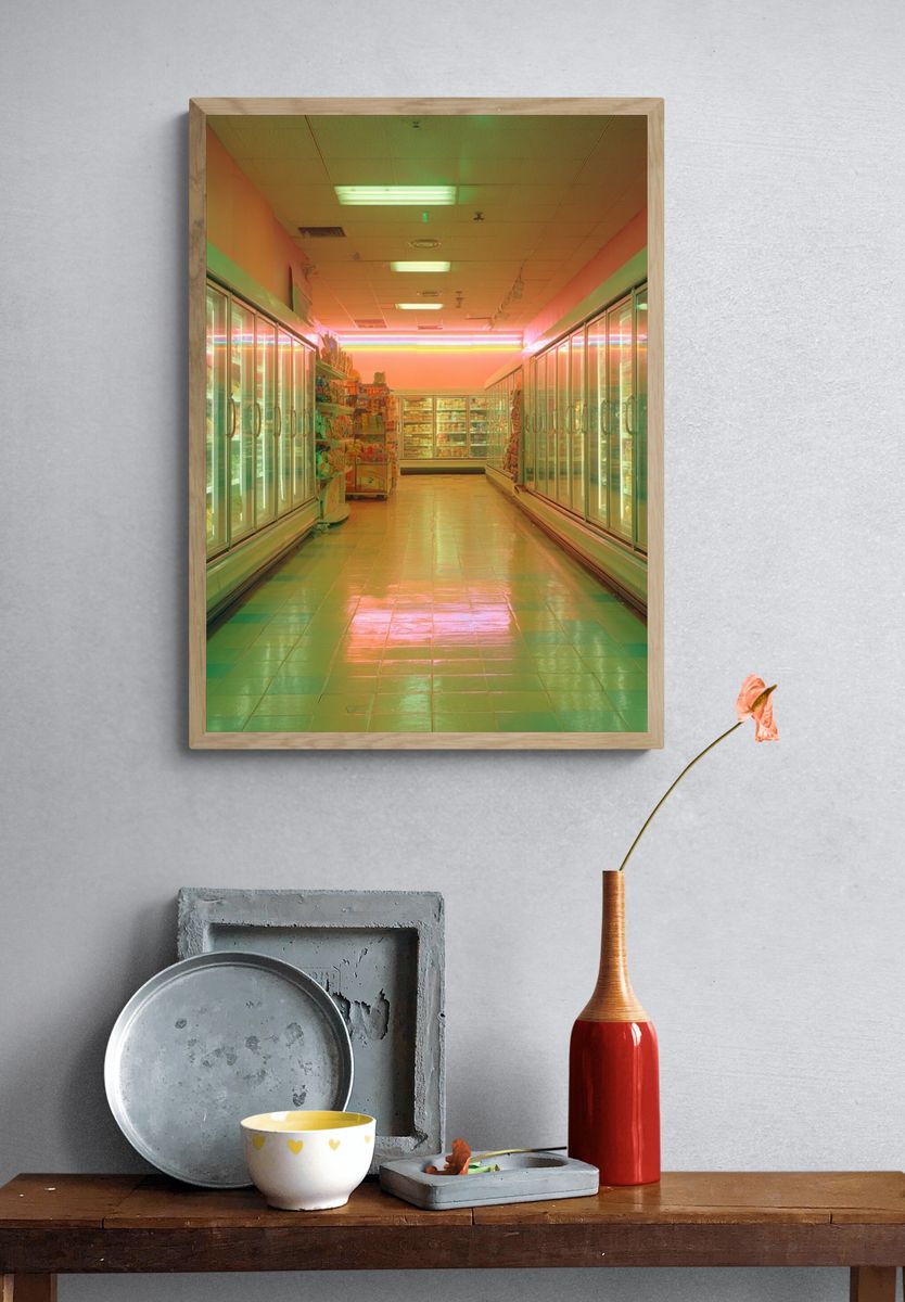 Neon Grocery Aisle — Photography Print. — room view 3
