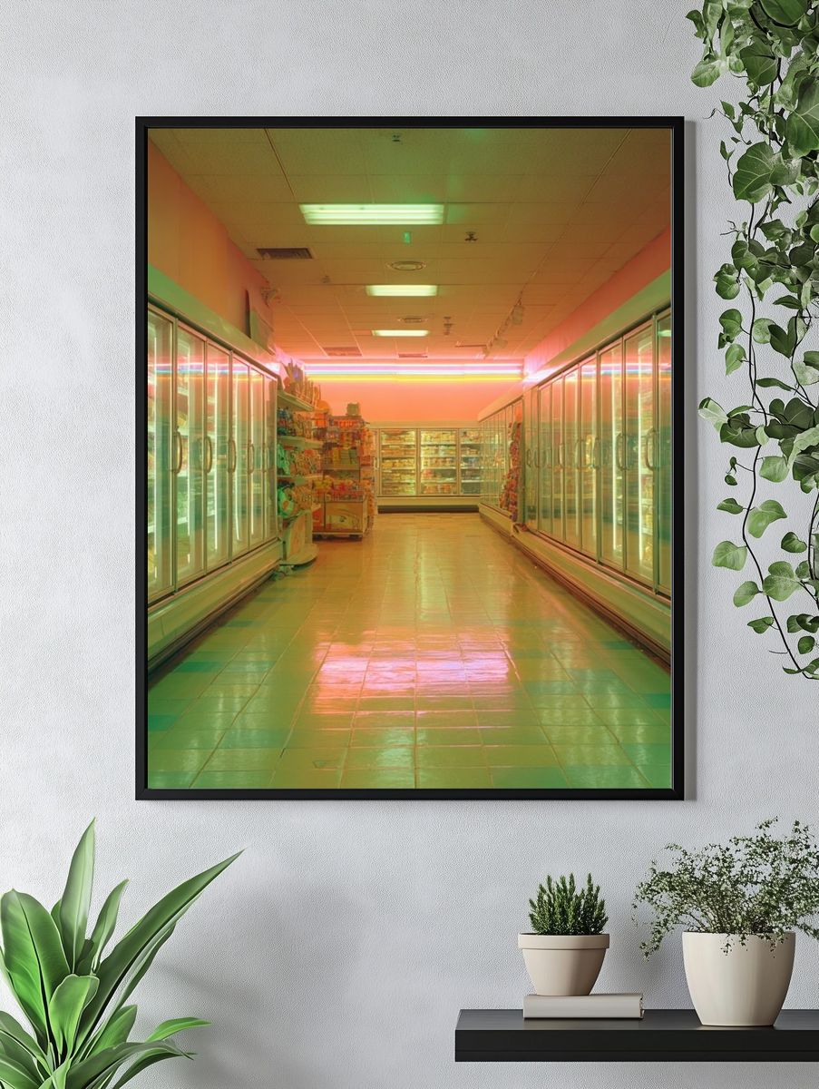 Neon Grocery Aisle — Photography Print. — room view 4