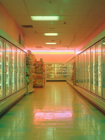 Neon Grocery Aisle — Photography Print. poster print