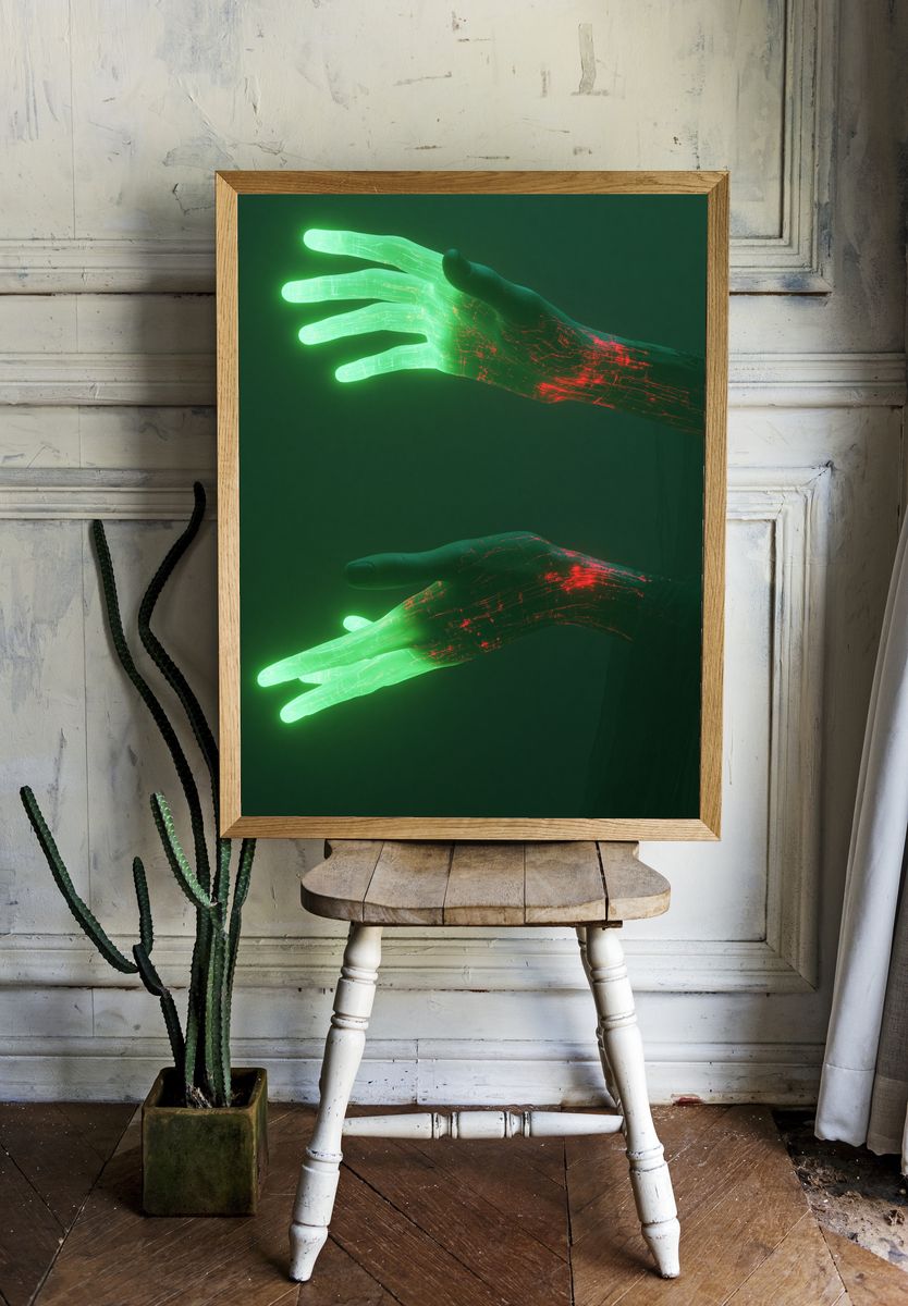 Neon Hands Digital Art Poster. room preview